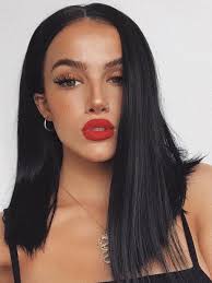 Elegant Black Synthetic Lace Front Wig Red Lips Makeup Look Red Lipstick Looks Red Dress Makeup