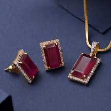 Buy Online Pendant Set Gemstone In 22k Jewelegance Com In 2020 Diamond Pendant Sets Women S Jewelry And Accessories Handmade Gold Jewellery