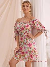 ilkbahar yaz icin muhtesem 2020 yazlik elbise modelleri sari mini omzu acik kisa kollu firfirli puantiyeli kiyafet kombinleri cute dress outfits floral dress casual casual party dresses
