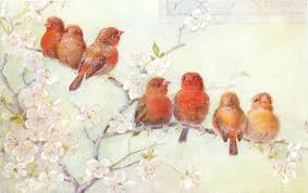 Four Birds On A Branch Tattoo Three Orange Birds On Upper Branch Four Orange Birds On Lower Branch Birds Vintage Birds Birds Painting