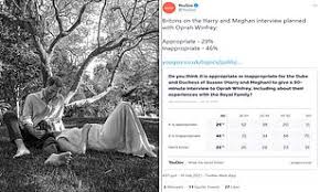 Buckingham palace is steeling itself for embarrassing revelations, and there's griping afoot in the british press. Nearly Half Of Britons Believe It S Inappropriate For Harry And Meghan To Give Oprah Interview Daily Mail Online