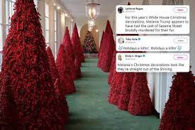 White House 2022 Red Christmas Trees White House Unveils Melania Trump's Bizarre Red Christmas Trees – And The  Internet Reacts Just How You'd Expect
