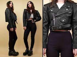80s 90s Vtg Contempo Casuals Black Genuine Leather Motorcycle Casual Black Casual Black Fabric