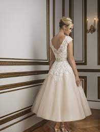 Champagne Ankle Length V Neck Lace Satin Tulle A Line Wedding Dress Uniqistic Com Bow Wedding Dress Short Wedding Dress Tea Length Wedding Dress