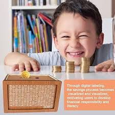 Higold 10,000 Wooden Savings Box,2024 New Money Saving Box,Coin Counter Piggy Bank,Wooden Money Box,Savings Challenge Box with Counter,Cash Saver Box