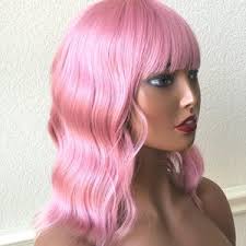 Dusty Rose Pink Wig Wavy Hair Bob Wig With Bangs Pink Cosplay Wig Party  Hair Her Wig Closet Katy