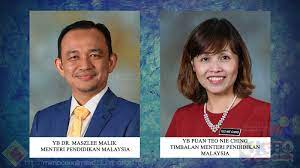 Institut jawatan menteri pendidikan kini dipangku sementara oleh pm tun dr. Potret Rasmi Yb Dr Maszlee Malik Menteri Pendidikan Malaysia Dan Yb Puan Teo Nie Ching Timbalan Menteri Pendidikan Malaysia