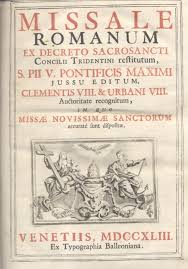 Decreto é um verbo, presente do indicativo 1a pessoa singular de decretar; Missale Romanum Ex Decreto Sacrosancti Concilii Tridentini Restitutum S Pii V Pontificis Maximi Jussu Editum Clementis Viii Et Urbani Viii Auctoritate Recognitum In Quo Missae Novissimae Sanctorum Accurate Sunt Dispositae Discrete Copertina