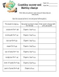Money And Making Change Partner Activity Teaching Money Money Math Money Activities