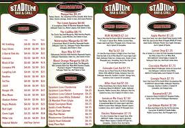 Stadium Bar Drink Menu Bar Drinks Drink Menu Drinks