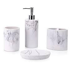 For some, the bath vanities are the focal point of the bathroom. Buy Zccz Bathroom Accessory Set 4 Pcs Marble Look Bathroom Vanity Countertop Accessory Set Bathroom Decor Accessories With Soap Dispenser Toothbrush Holder Bathroom Tumbler Soap Dish Online In Indonesia B07xhrmpjn