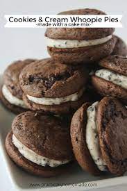 Cookies And Cream Chocolate Whoopie Pies Practically Homemade Recipe Whoopie Pies Cookies N Cream Cookies Cake Mix Whoopie Pies