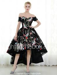 Back To School Ball Gown Elegant Floral High Low Cocktail Party Prom Dress Off Shoulder Short Sleeve Asymmetrical Polyester With Embroidery 2020 Hoco Dress 2020 Floral Prom Dresses Prom Party Dresses Ball Gowns