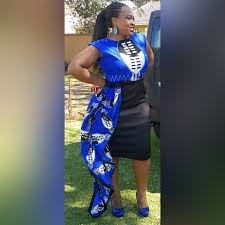 Black And White Traditional Wedding Attire Blue Swati Knee Length Dress With Hip Frill African Traditional Dresses Traditional Dresses Traditional Outfits