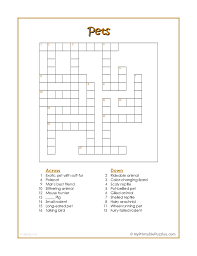 Get hints, track time, print, access previous puzzles and much more. Pets Crossword Puzzle Intermediate My Printable Puzzles