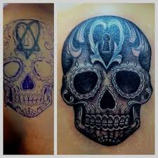 Black And White Sugar Skull Tattoo Black And Grey Sugar Skull Cover Up Tattoo Jpg 612 612 Skull Tattoo Design Sugar Skull Tattoos Skull Tattoo