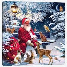 Santa On Bench Iii Canvas Art Print By The Macneil Studio Icanvas Dog Canvas Art Canvas Art Prints Dog Canvas