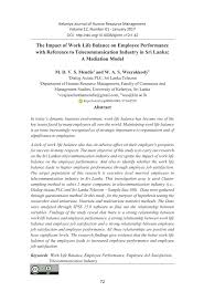 Pdf The Impact Of Work Life Balance On Employee Performance With Reference To Telecommunication Industry In Sri Lanka A Mediation Model