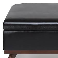 For extra comfort, choose a bench with cushion. Simpli Home Owen 36 Inch Wide Mid Century Modern Square Coffee Table Storage Ottoman In Faux Leather Tanners Brown Axcot267m Br Best Buy