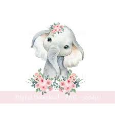 Baby Elephant Pink Floral Png Watercolor Elephant Etsy