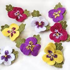 Pansy Brooches Hand Embroidered Felt Pansy Brooch Available In Purple White Yellow And Fuchsia Pink Floral Gift Viola Flowers Hand Crafted Gifts Felt Flowers Felt Crafts