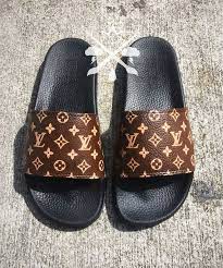 Louis Vuitton Luxury Designer Lv Custom Slides Sandals Flip Louis Vuitton Shoes Louis Vuitton Shoes Heels Lv Shoes