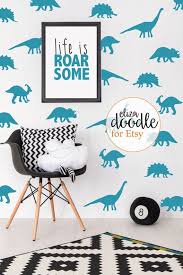 Dinosaur Wall Stickers Decals For Boys Dinosaur Nursery Decor Children S Dino Wall Art Blue Grey Black Vinyl Sticker Fake Wallpaper Dinosaur Wall Stickers Dinosaur Nursery Decor Dinosaur Nursery