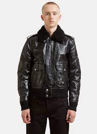 Saint Laurent Shearling Heart Pinned Leather Bomber Jacket In Black Saintlaurent Bags Patent Lining Shoulder Bags Wool Knit Cotton