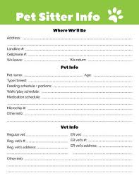 Pet Sitter Info Sheet Printable Pet Info Sheet Pet Sitter Etsy Pet Sitters Pet Care Printables Pet Sitting Business