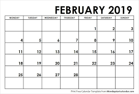 February 2019 Calendar Monday Start School Calendar Calendar 2019 Calendar