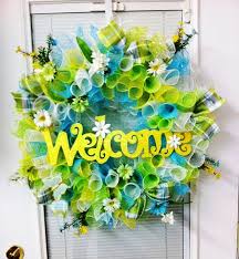 Touch device users, explore by touch or with swipe gestures. Welcome Deco Mesh Wreath Summer Door Wreath Pink Lime Green Yellow Wreath For Spring Handmade Products Wreaths Rayvoltbike Com