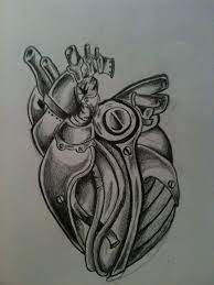 Black and white mechanical heart tattoo design by tsipirika. Heart Biomechanical Heart Tattoo Nature Tattoos Heart Tattoo Designs