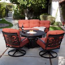 4 Piece Outdoor Patio Deck Furniture Set Round Table Gas Fire Pit 48 Inch Diam Patio Furniture Fire Fire Pit Sets Patio Deck Furniture