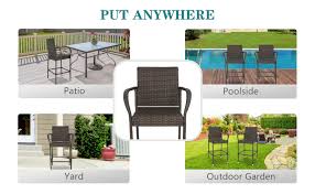Outsunny 5 pcs rattan sofa set patio wicker table chair sectional cushion garden. Amazon Com Zeny Set Of 2 Wicker Barstool All Weather Dining Chairs Outdoor Patio Furniture Wicker Chairs Bar Stool With Armrest Patio Lawn Garden