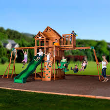 Skyfort Ii Wooden Swing Set Playset Outdoor Playground Slide Outdoor Wooden Swing
