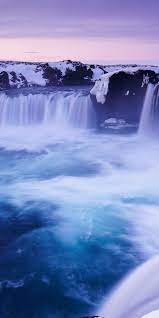Godafoss Waterfall Blue Water Stream Nature Iceland 1080x2160 Wallpaper Waterfall Wallpaper Beautiful Nature Scenes Landscape Wallpaper
