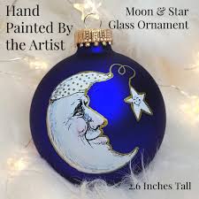 Christmas Ornaments Moon and Star Gift Christmas Ball Ornaments Handmade  Blue Gold Christmas Ornament Gift for Wife Celestial Christmas Gold