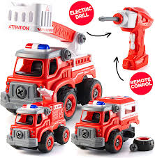 Amazon Com Take Apart Toys With Electric Drill Converts To Fire Truck Remote Control Car 3 In One Take Apart Toy For Boys Gift Toys For Boys 3 4 5 6 7 Year Olds