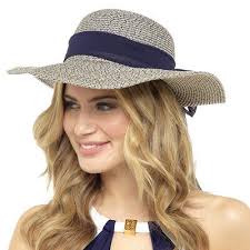Tom Franks Straw Hat with Navy Blue Marl Scarf Trim