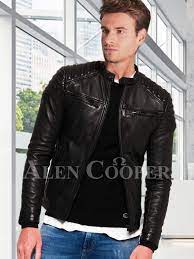 Men S Classy Coal Black Collarless Real Leather Sturdy Winter Jacket Collarless Leather Jacket Leather Jacket Men Winter Jackets