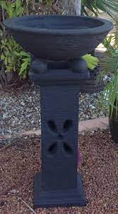 Tall Flower Motif Birdbath Black Sp018 Bali Garden Stone Bird Bath Bali Garden Tall Flowers