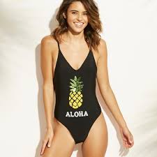 Womens Sequin Pineapple Scoop Back One Piece Swimsuit