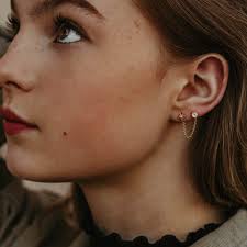 Double Piercing Earring, Chain Earrings Double Piercing, Double Piercing  Earring Set, Double Stud Chain Earring, Earring for Double Piercing