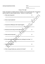 This quiz is made up of multiple choice, true/false, and short response questions. English Worksheets George Of The Jungle Quiz Worksheet