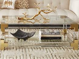 The tabletop is clear coated for protection & sure to last for many generations! Jonathan Adler Jacques Clear Brass 50 Wide Rectangular Coffee Table Jon26317