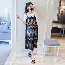 6098 Summer New Product Korean Style Round Collar T Shirt With Lace Two Piece T Dresses For Pregnant Women Stylish Maternity Outfits Clothes For Pregnant Women