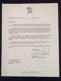 During the transition period, the governor general designate undertakes a series of briefings with various members of government, ensuring he or she will be able to step into the role of governor general without difficulty. The Push For Change Sur Twitter Today Joe Received This Humbling Letter From The Governor General Of Canada Announcing He Is The Recipient Of The Meritorious Service Medal M S M For The