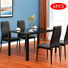 Maybe you would like to learn more about one of these? 6pcs Dinner Table Chair Set Elegant Assembled Stripping Texture High Backrest Black Dining Chairs Kitchen Room Breakfast Furniture Wish