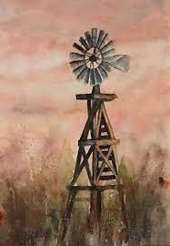 Windmill Painting Western Art Original Watercolor Painting Cattle Ranch Painting Windmill Art Windmill Painting Western Painting Canvas