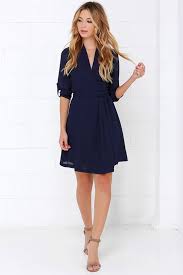 Candy Wrapper Navy Blue Long Sleeve Wrap Dress Long Sleeve Wrap Dress Casual Dresses Fashion